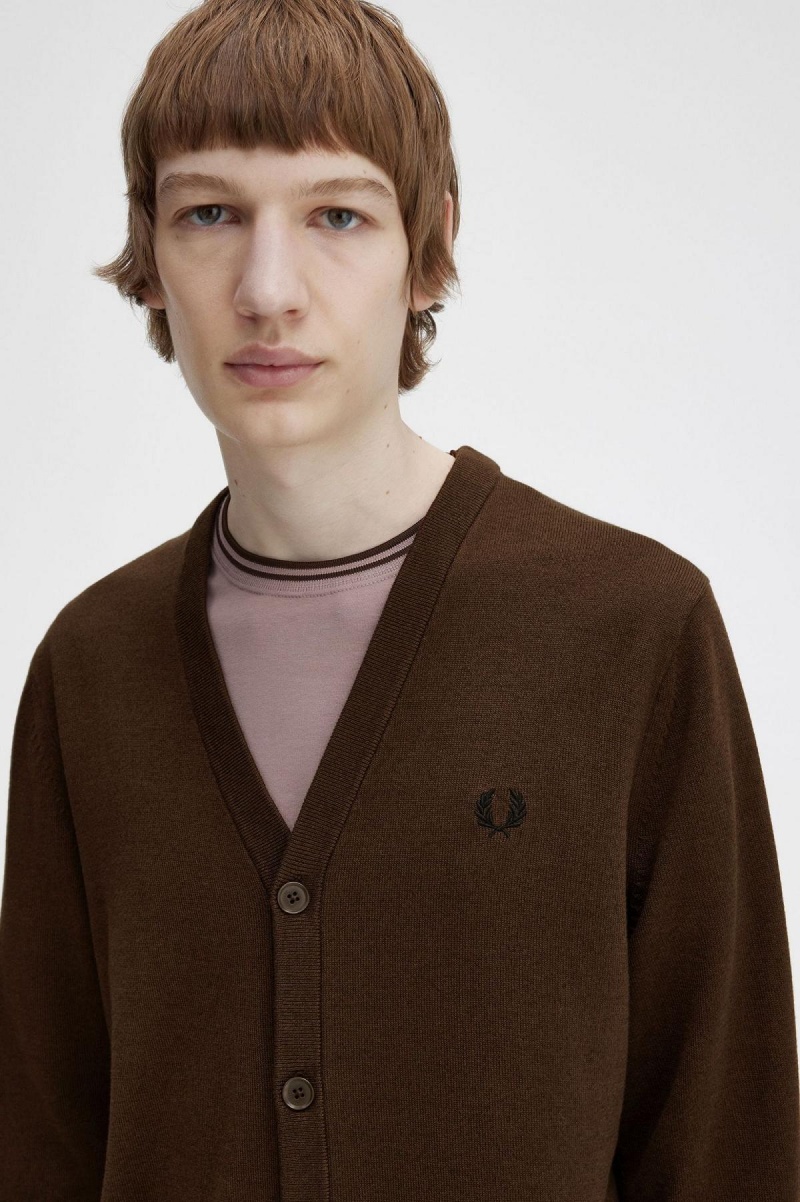 Knitwear Fred Perry Classiche Cardigan Homme Burnt Tobacco | AFRWC76436