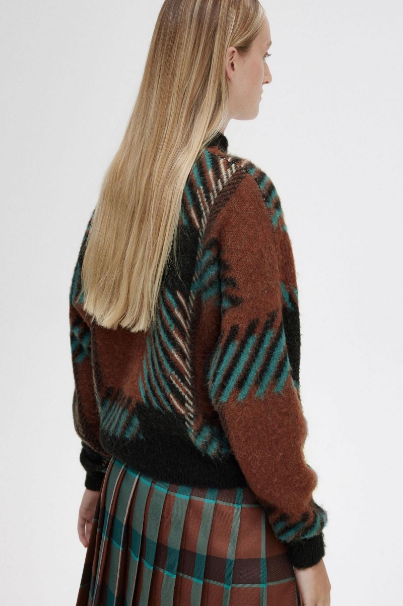 Knitwear Fred Perry Glitch Tartan Jumper Femme Marron | FRJZR72829