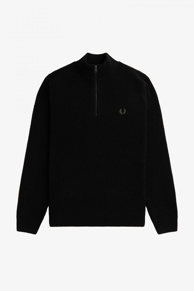 Knitwear Fred Perry Textured Half Zip Jumper Homme Noir | FRJBT96816