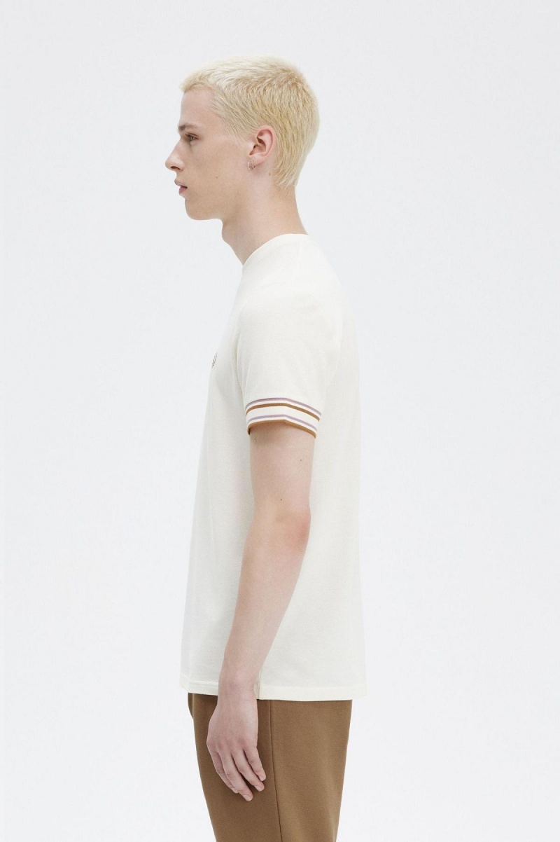 T Shirts Fred Perry Bold Tipped Piqué Homme Ecru | YFRGT18123